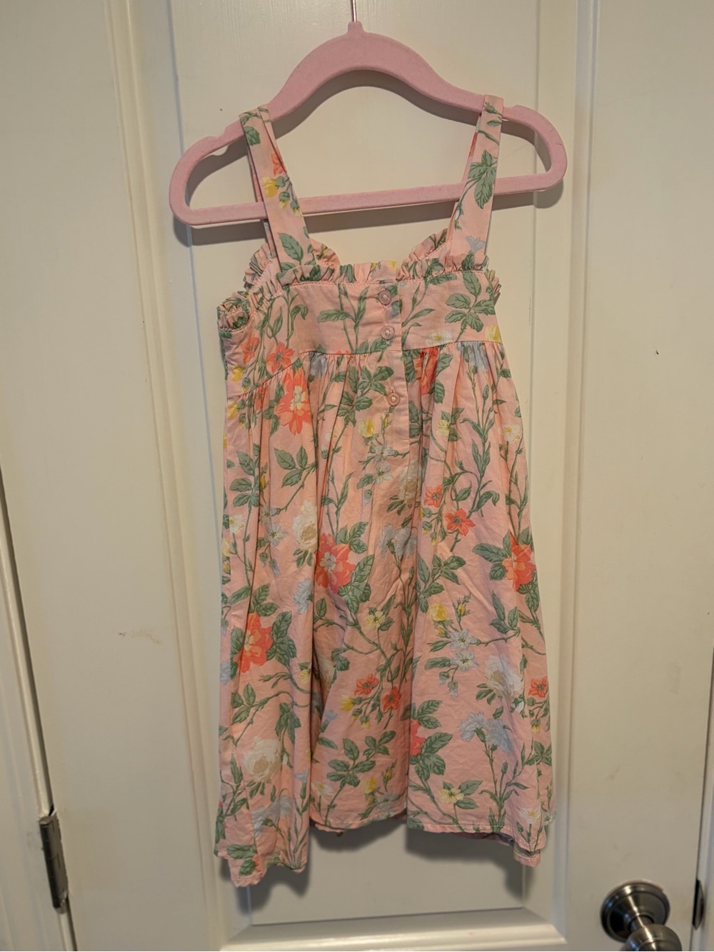Janie and Jack Pink Floral Sundress with Green Leaves and Orange Accents.